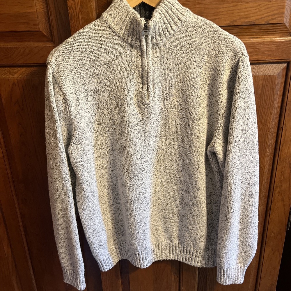 Men's Chaps Ralph Lauren Sz Large Sweater  1/4 Zip Gray‎ Black